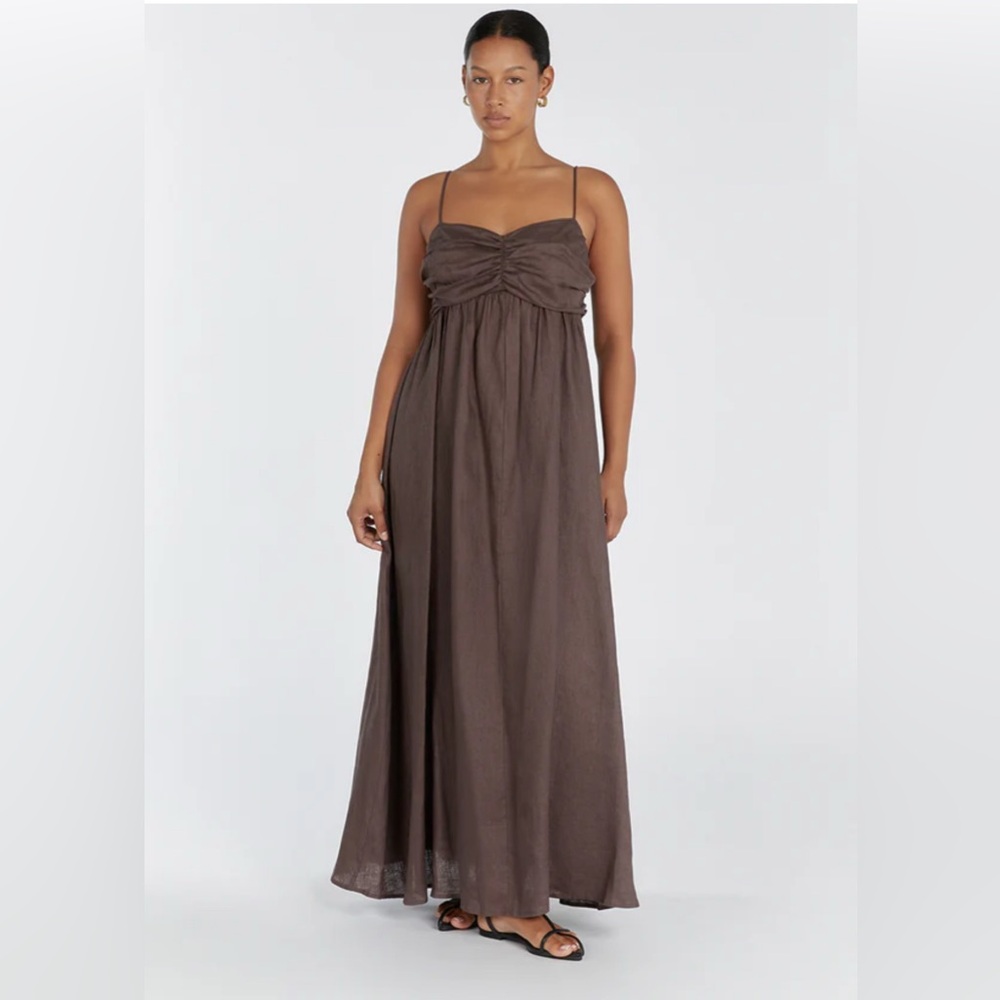 DISSH Dallas Chocolate Linen Maxi Dress Size 8